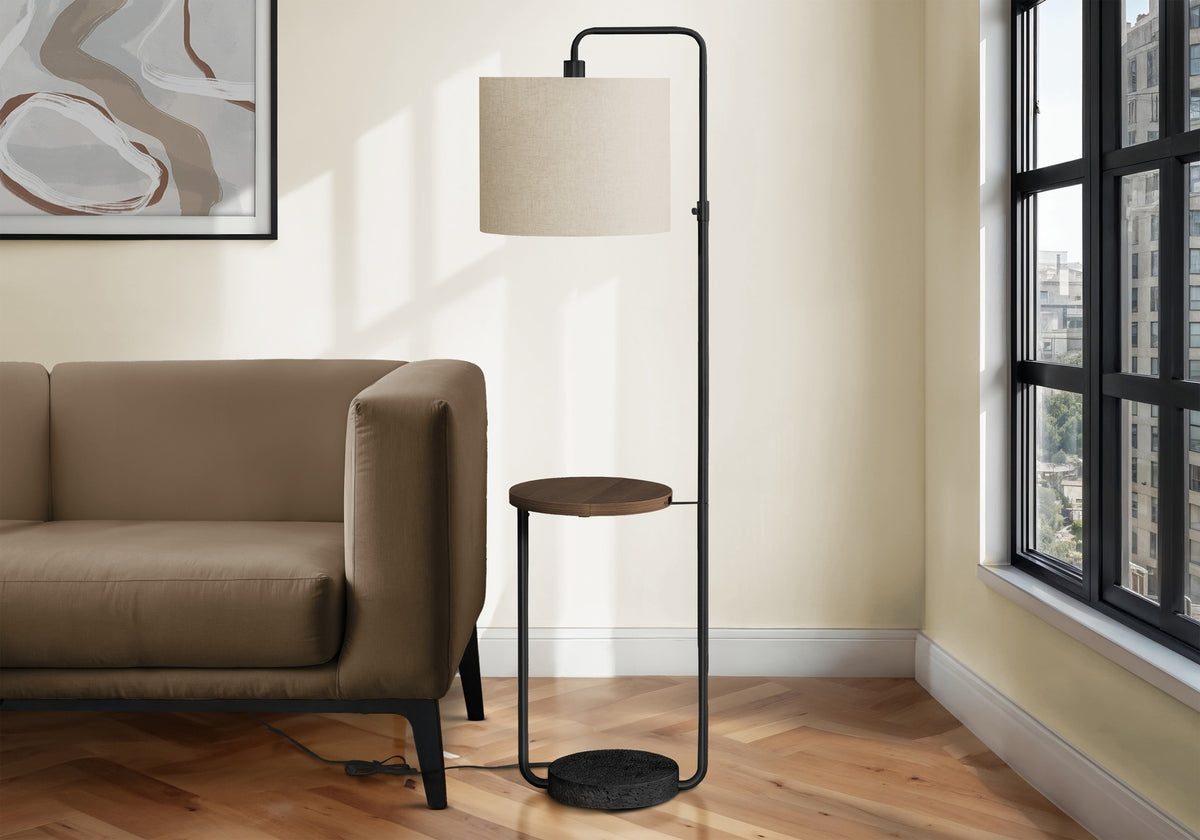 Lighting, 67"h, Floor Lamp, Usb Port Included, Black Metal, Ivory / Cream Shade, Contemporary