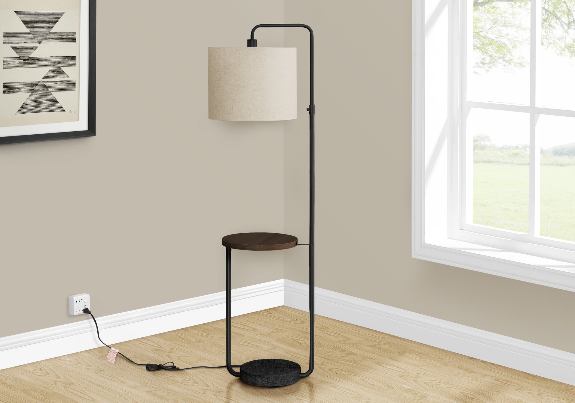 Lighting, 67"h, Floor Lamp, Usb Port Included, Black Metal, Ivory / Cream Shade, Contemporary