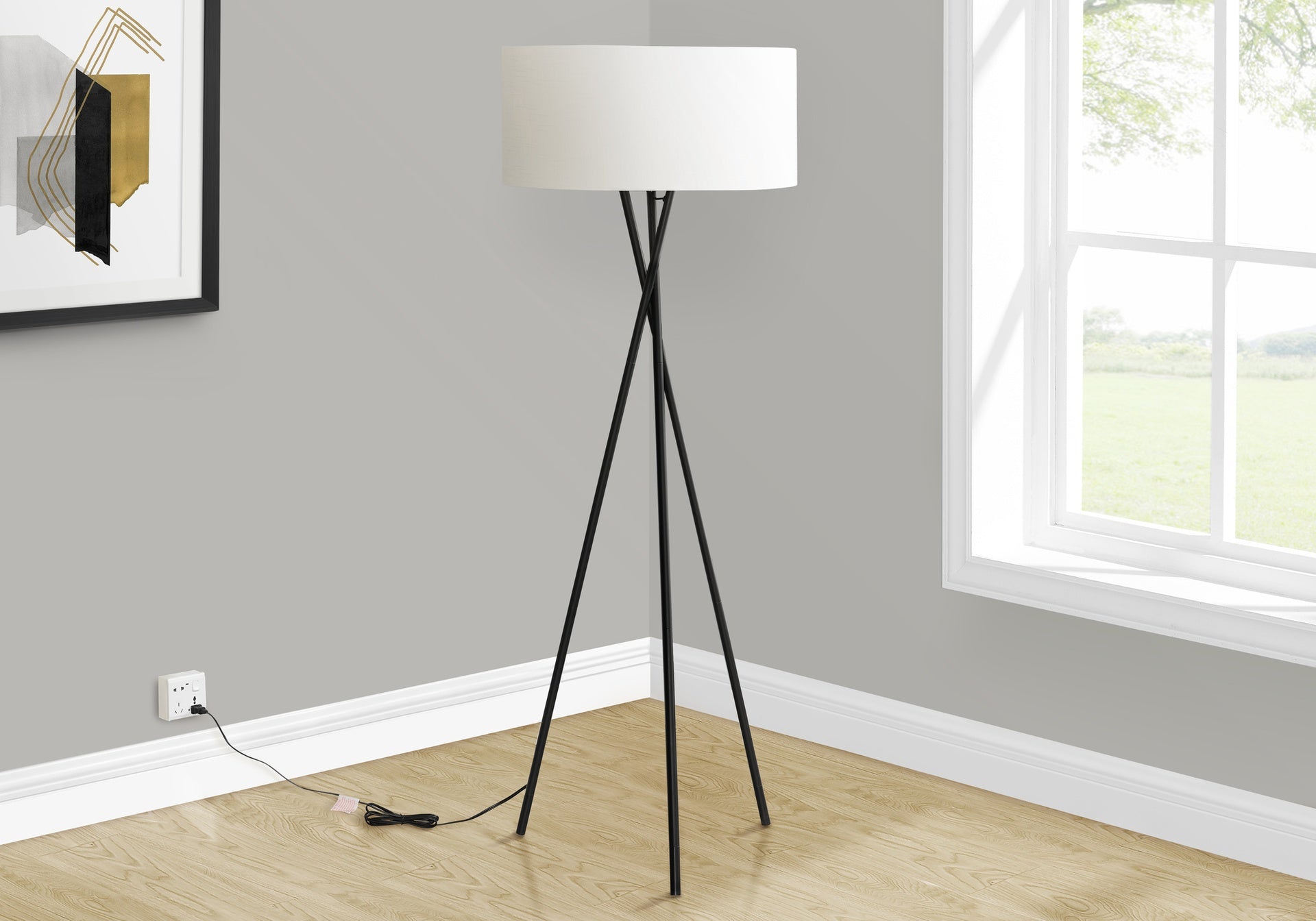 Lighting, 62"h, Floor Lamp, Black Metal, Ivory / Cream Shade, Contemporary
