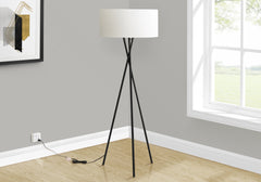 Lighting, 62"h, Floor Lamp, Black Metal, Ivory / Cream Shade, Contemporary