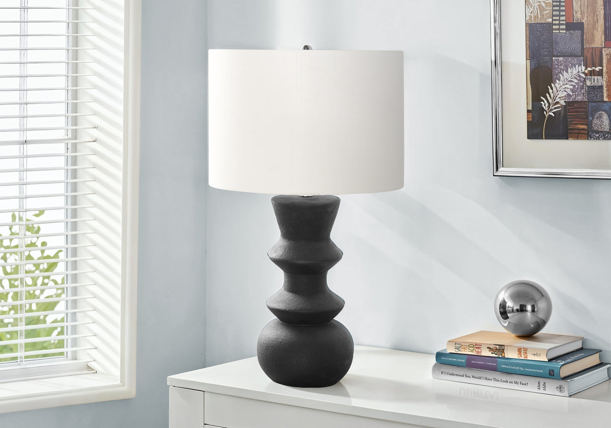 Lighting, 26"h, Black Ceramic, Ivory / Cream Shade, Contemporary