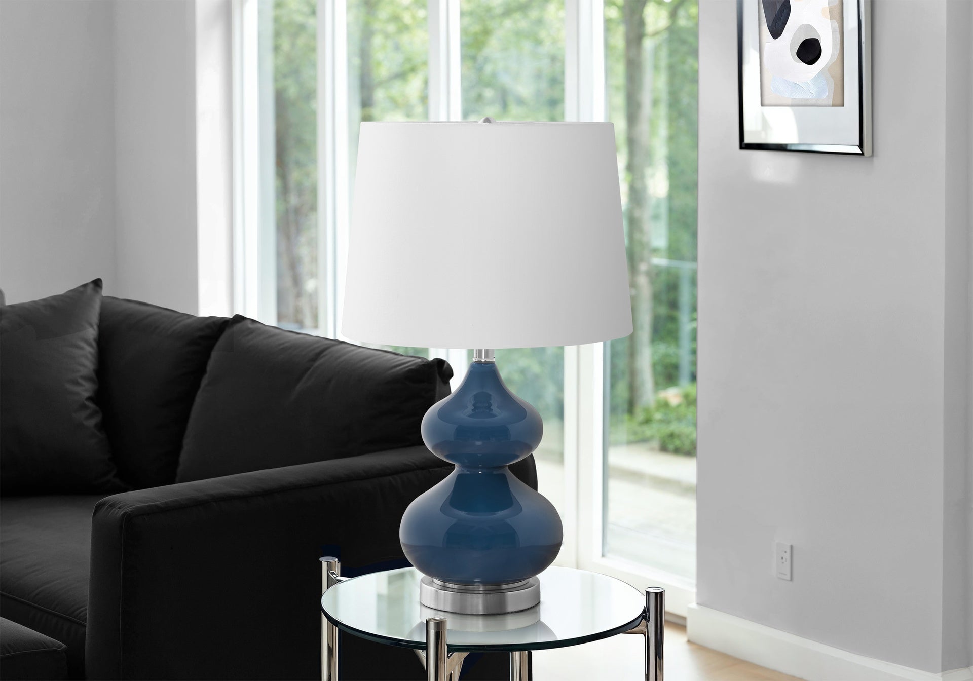 Lighting, 24"h, Blue Glass, Ivory / Cream Shade, Contemporary