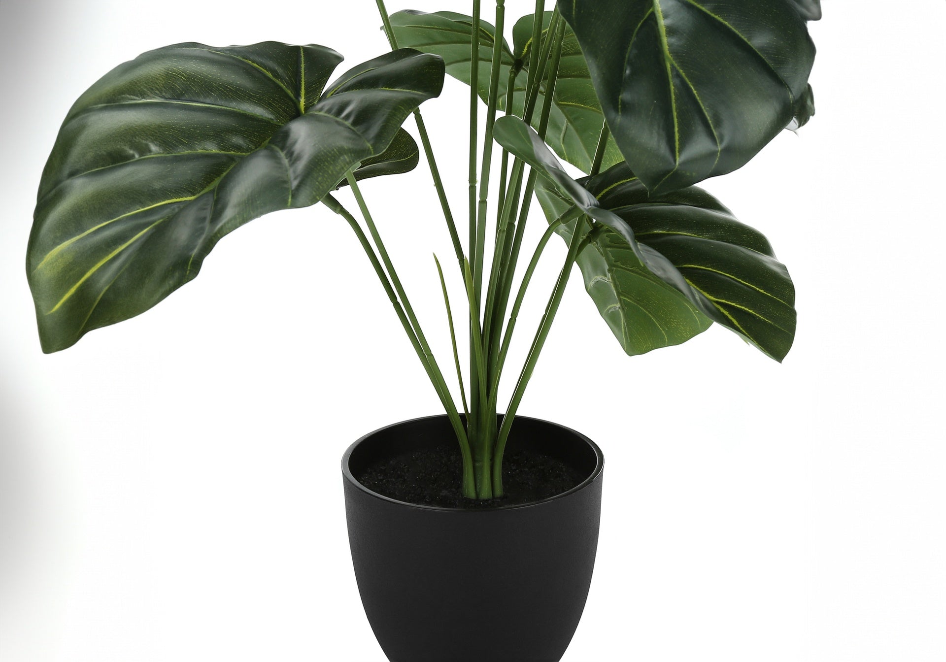 Artificial Plant, 24" Tall, Alocasia, Indoor, Faux, Fake, Table, Greenery, Potted, Real Touch, Decorative, Green Leaves, Black Pot