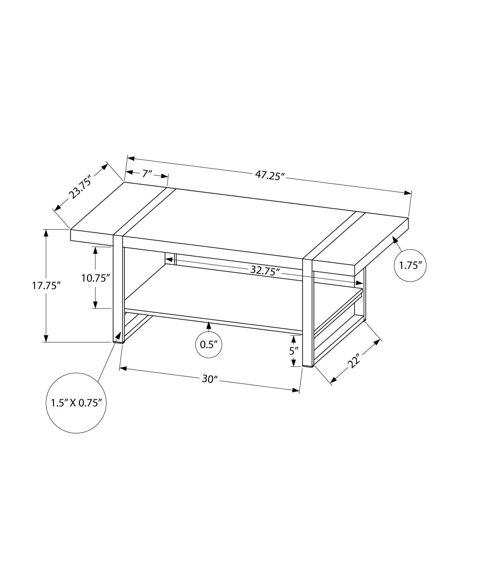 Coffee Table, Accent, Cocktail, Rectangular, Living Room, 48"l, Brown Laminate, Black Metal, Contemporary, Modern