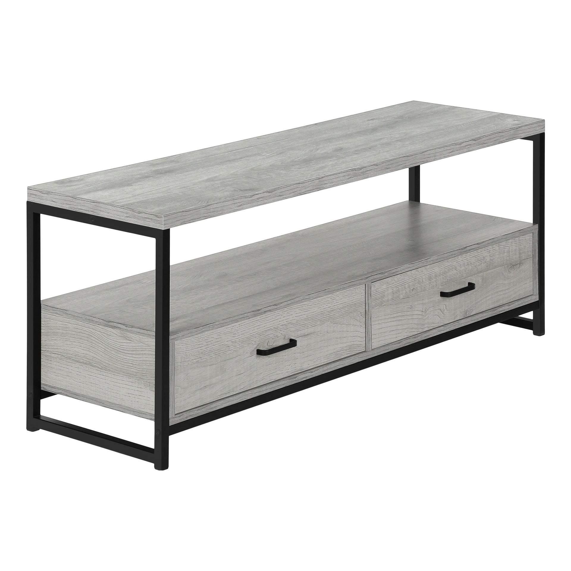 Tv Stand, 48 Inch, Console, Media Entertainment Center, Storage Drawers, Living Room, Bedroom, Grey Laminate, Black Metal, Contemporary, Modern