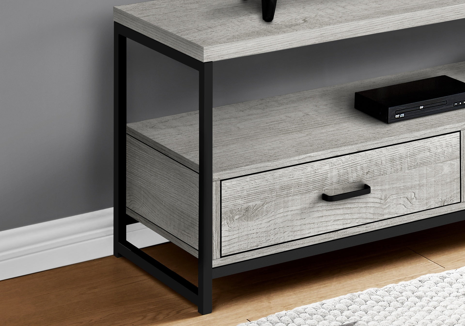 Tv Stand, 48 Inch, Console, Media Entertainment Center, Storage Drawers, Living Room, Bedroom, Grey Laminate, Black Metal, Contemporary, Modern