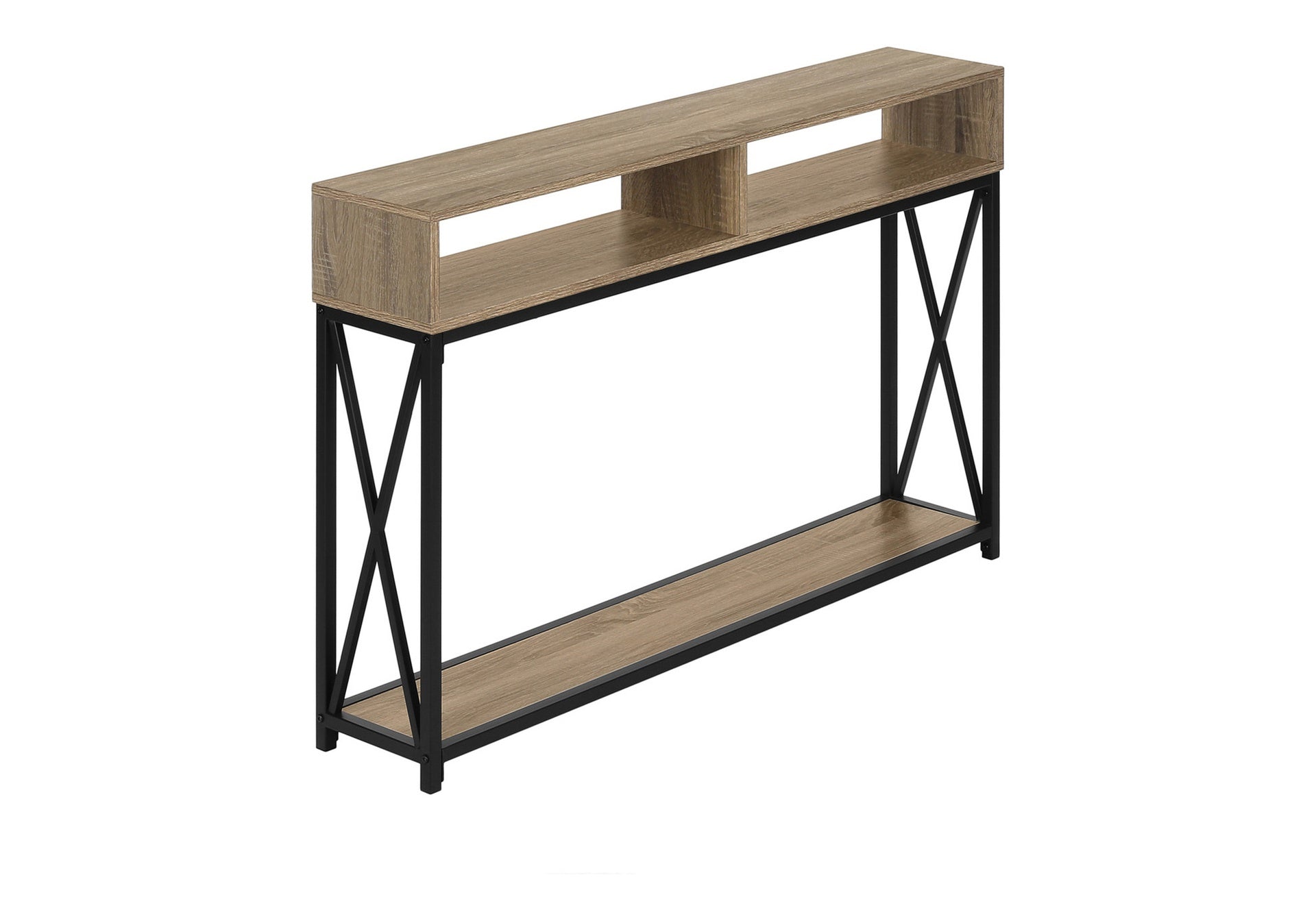 Accent Table, Console, Entryway, Narrow, Sofa, Living Room, Bedroom, Brown Laminate, Black Metal, Contemporary, Modern