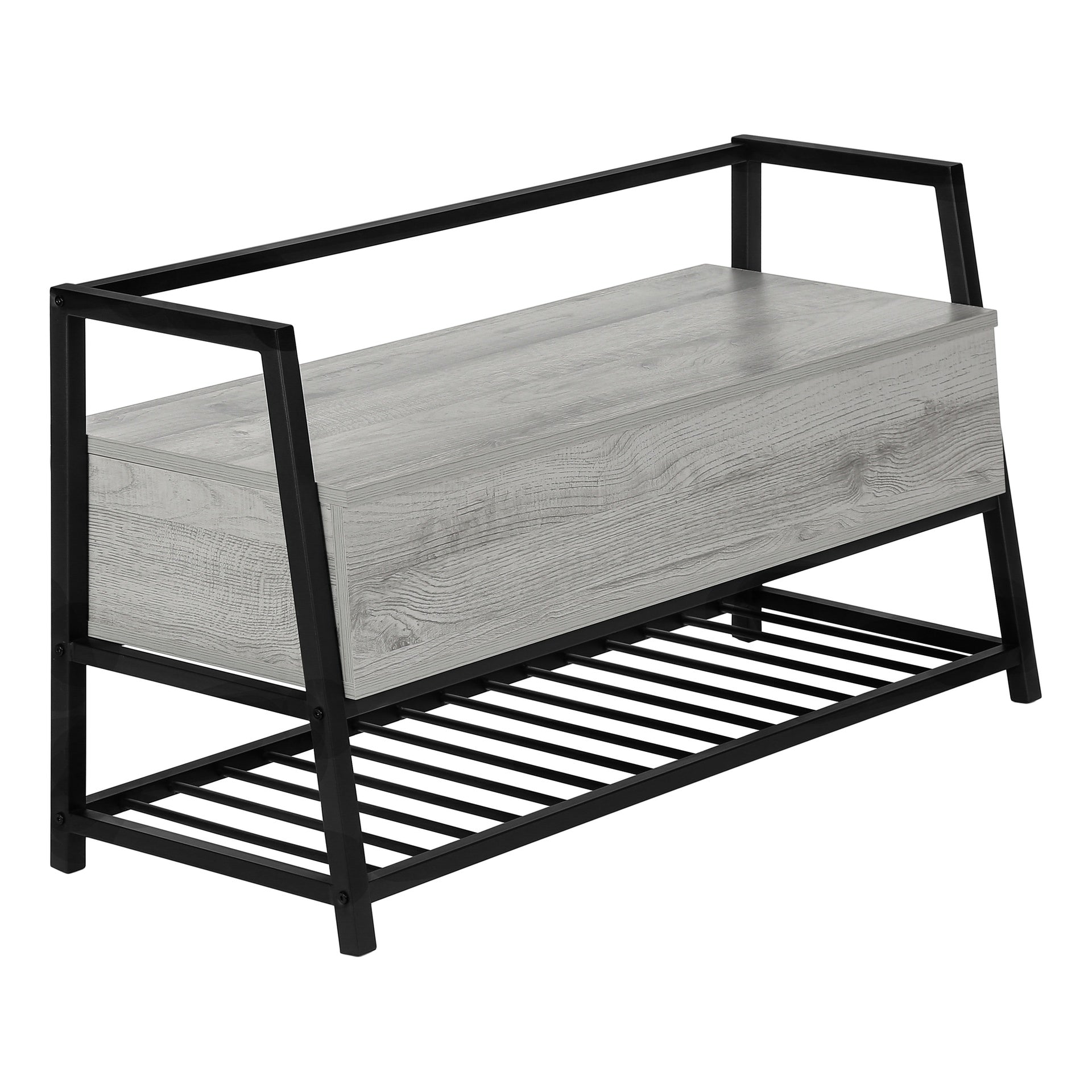 Bench, Entryway, Hallway, Storage, 42" Rectangular, Grey Laminate, Black Metal, Contemporary, Modern