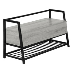 Bench, Entryway, Hallway, Storage, 42" Rectangular, Grey Laminate, Black Metal, Contemporary, Modern