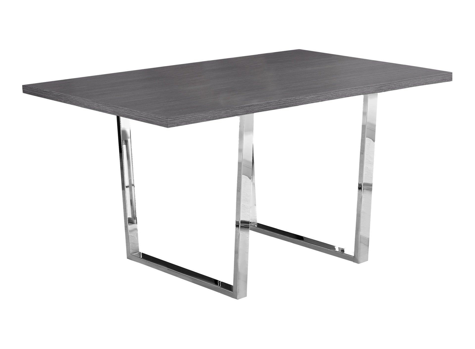 Dining Table, 60" Rectangular, Kitchen, Dining Room, Grey Laminate, Chrome Metal, Contemporary, Modern