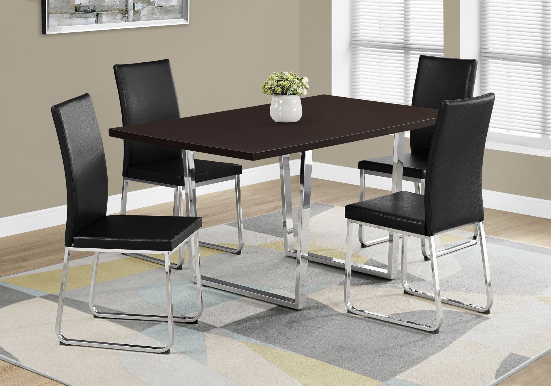 Dining Table, 60" Rectangular, Kitchen, Dining Room, Brown Laminate, Chrome Metal, Contemporary, Modern