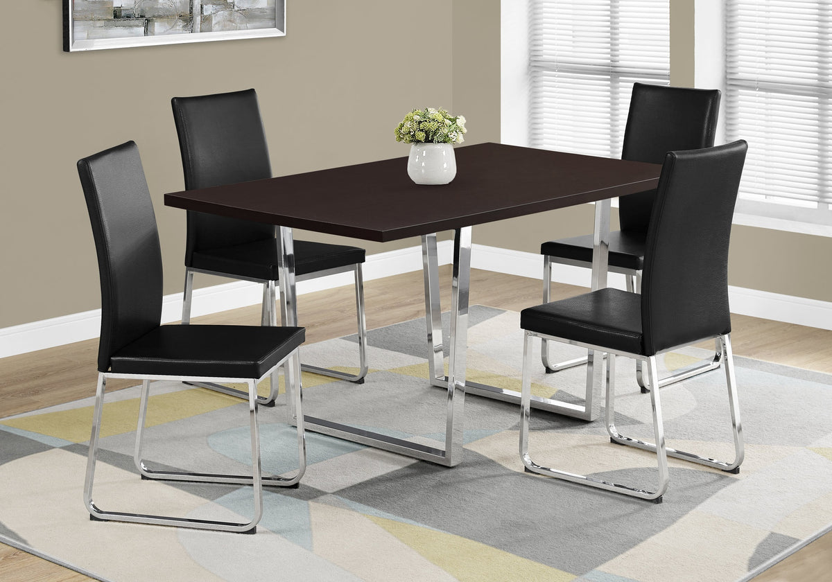 Dining Table, 60" Rectangular, Kitchen, Dining Room, Brown Laminate, Chrome Metal, Contemporary, Modern