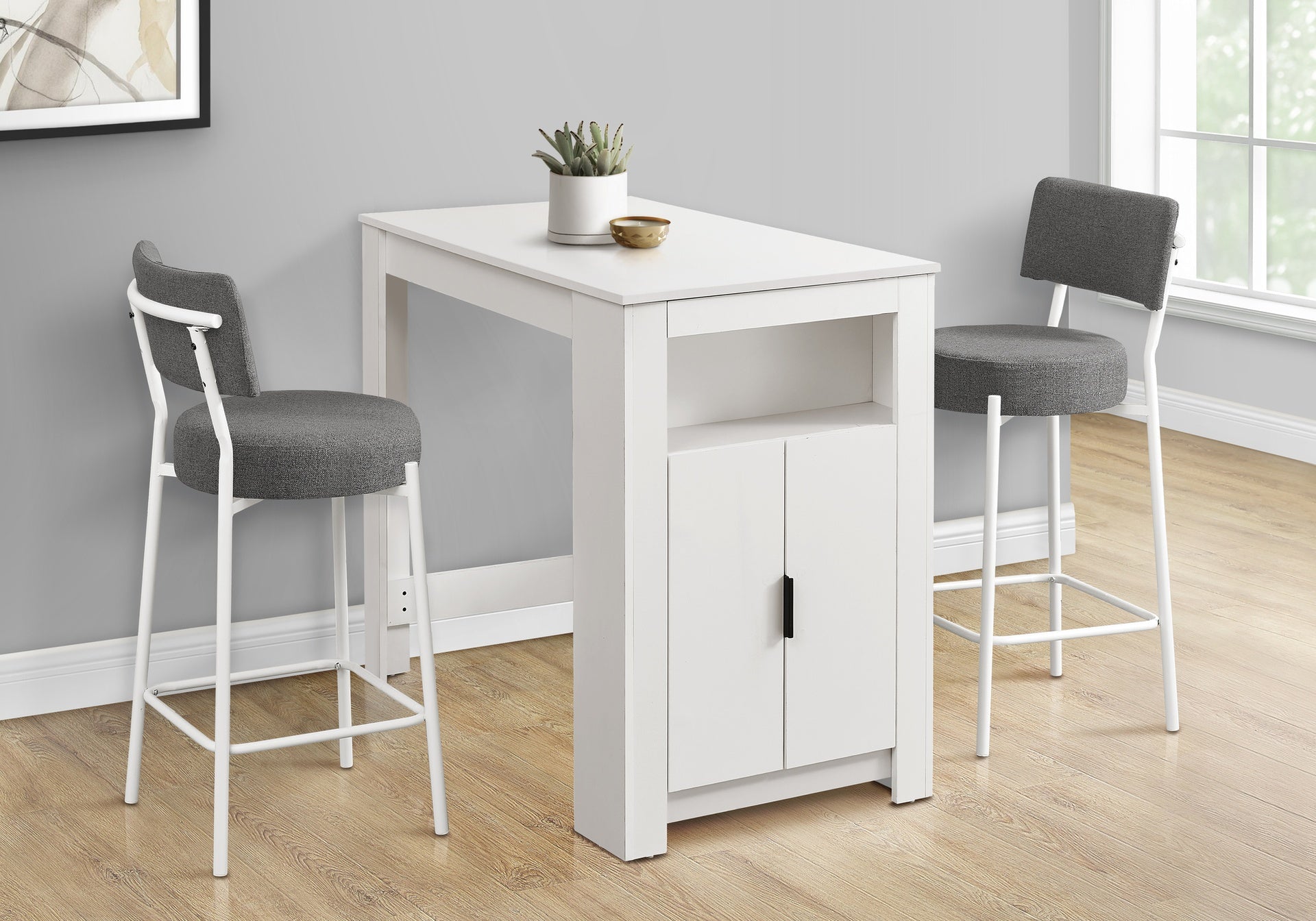 Dining Table, 48" Rectangular, Counter Height, Kitchen, Small, Storage, White Laminate, Contemporary, Modern