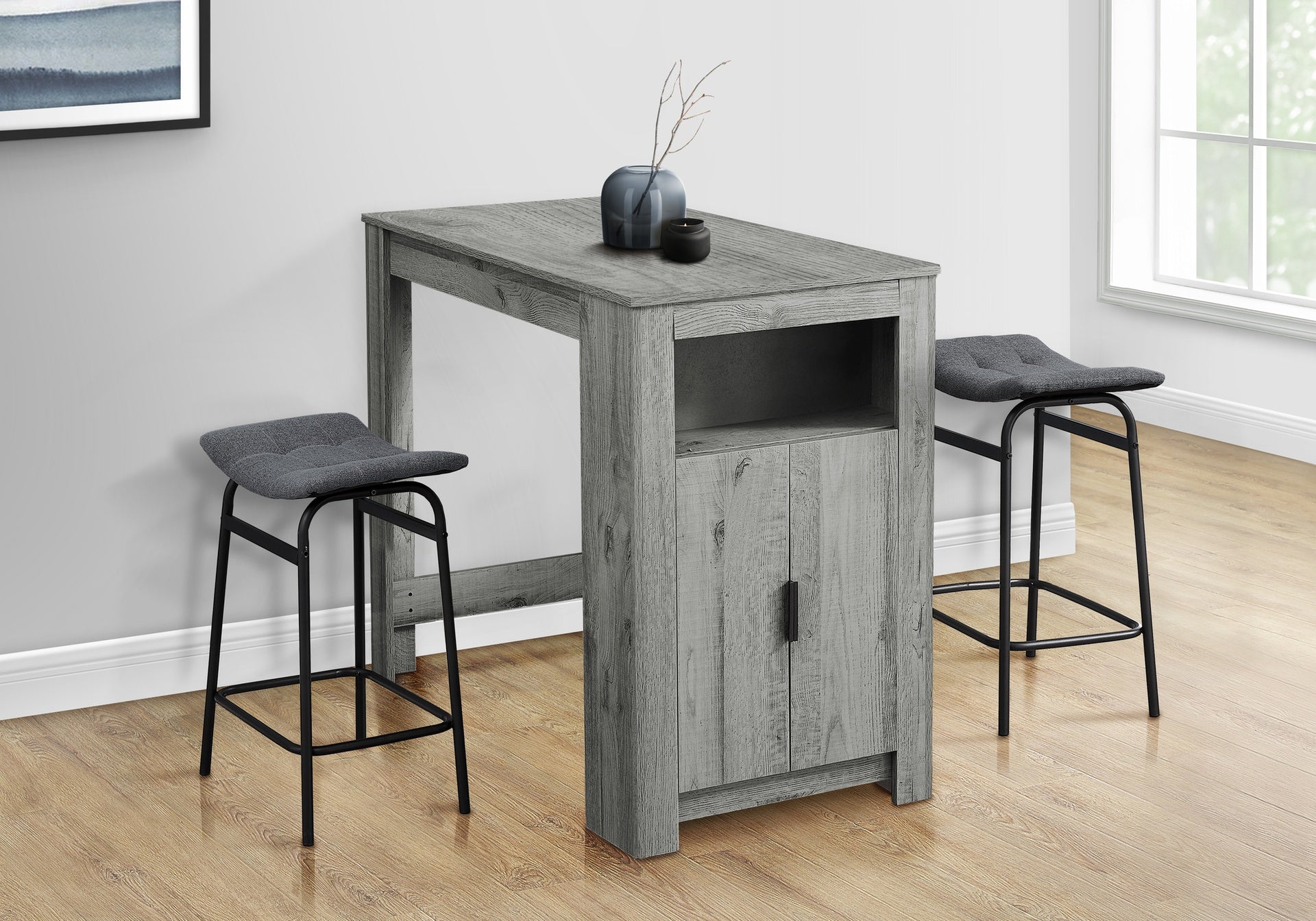 Dining Table, 48" Rectangular, Counter Height, Kitchen, Small, Storage, Grey Laminate, Contemporary, Modern