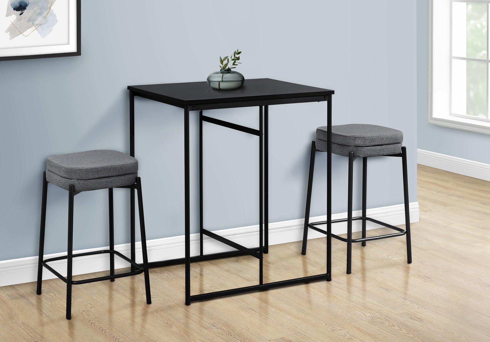 Dining Table, 32" Rectangular, Counter Height, Small, Laminate Top, Kitchen, Black Laminate, Black Metal, Contemporary, Modern