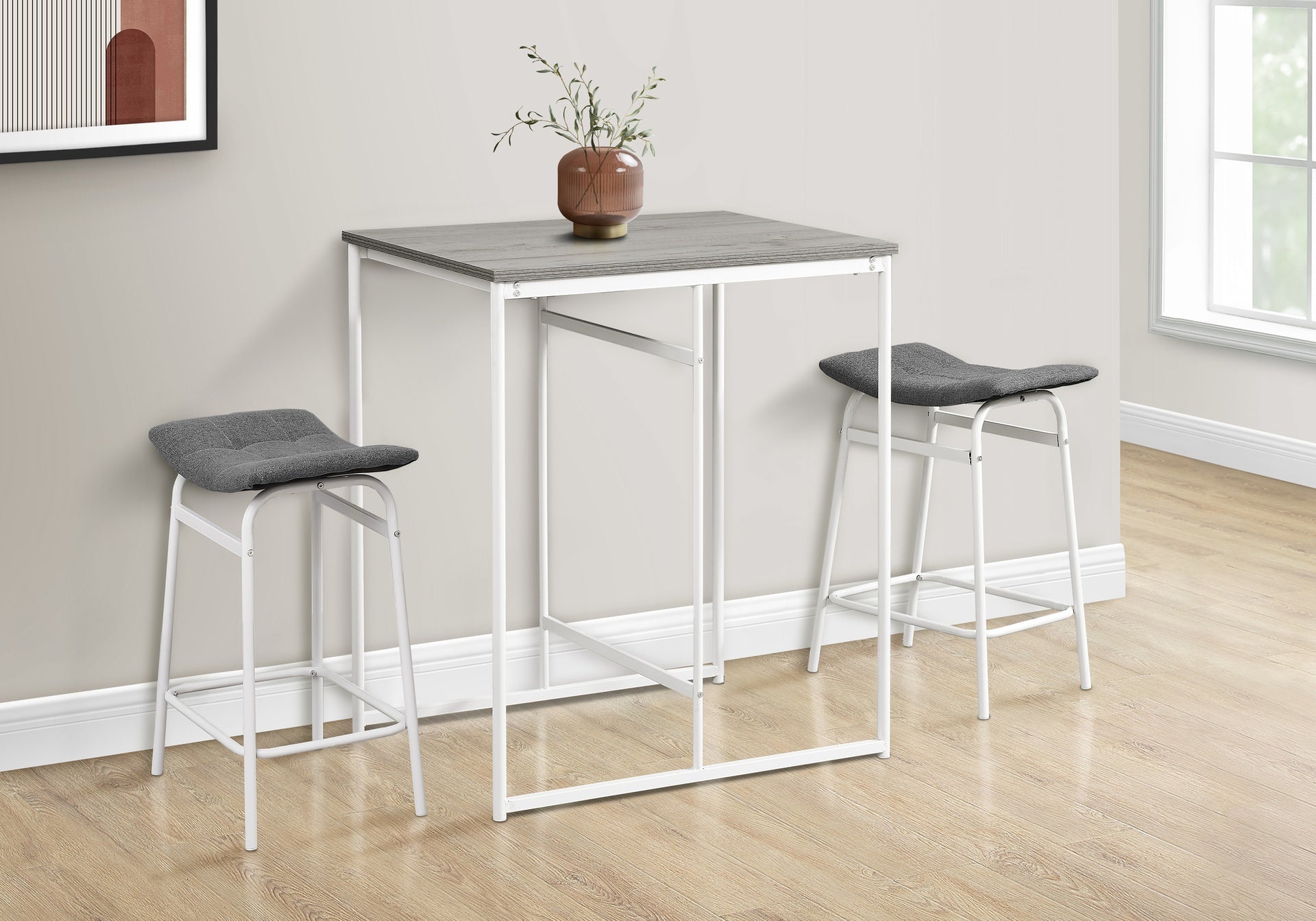Dining Table, 32" Rectangular, Counter Height, Small, Laminate Top, Kitchen, Grey Laminate, White Metal, Contemporary, Modern