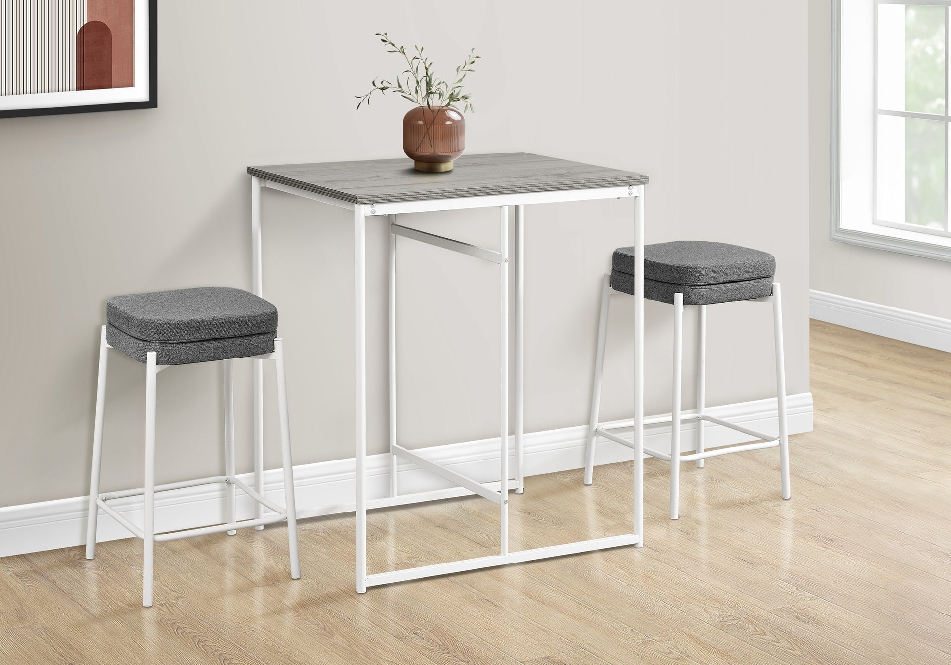 Dining Table, 32" Rectangular, Counter Height, Small, Laminate Top, Kitchen, Grey Laminate, White Metal, Contemporary, Modern