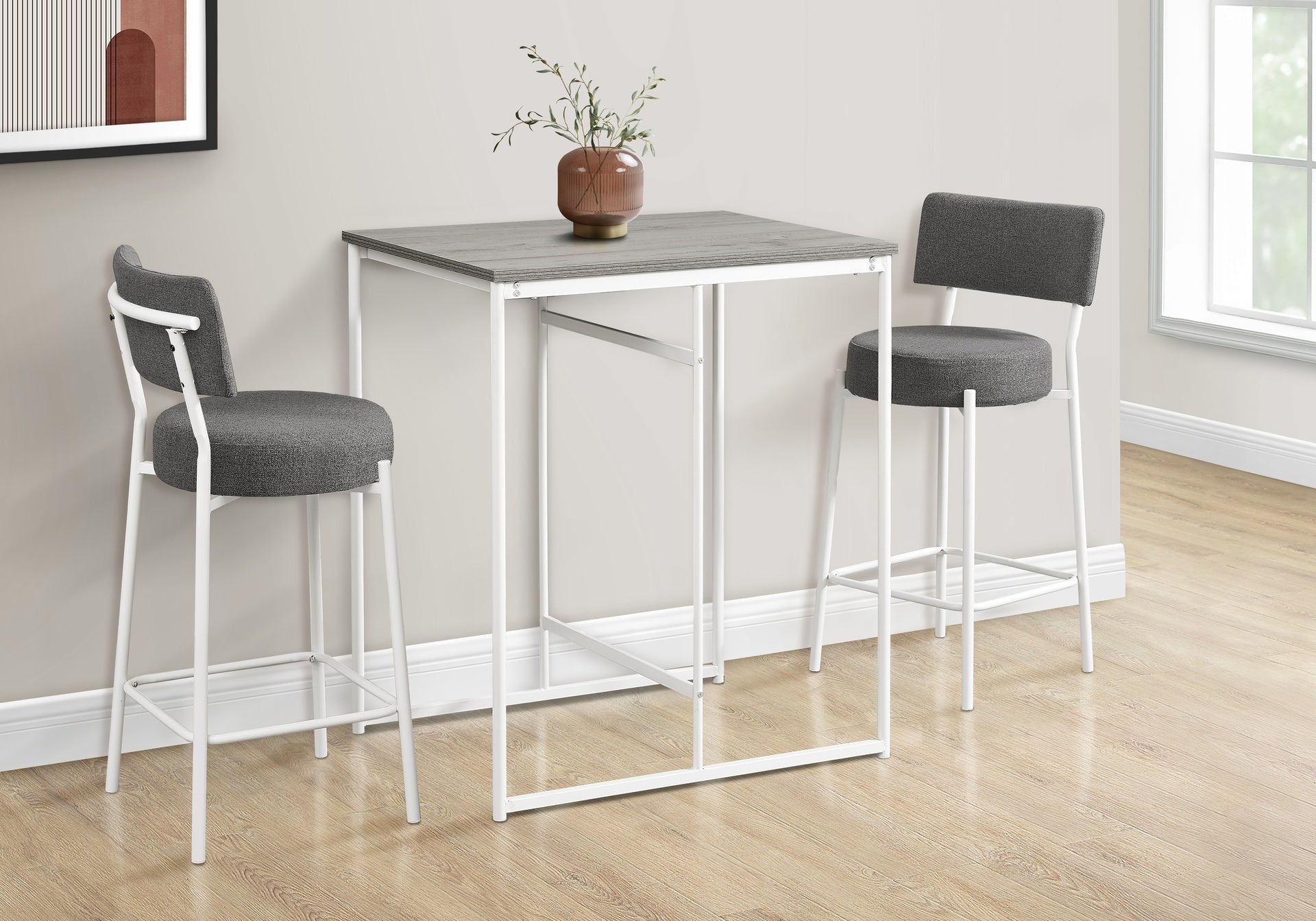 Dining Table, 32" Rectangular, Counter Height, Small, Laminate Top, Kitchen, Grey Laminate, White Metal, Contemporary, Modern