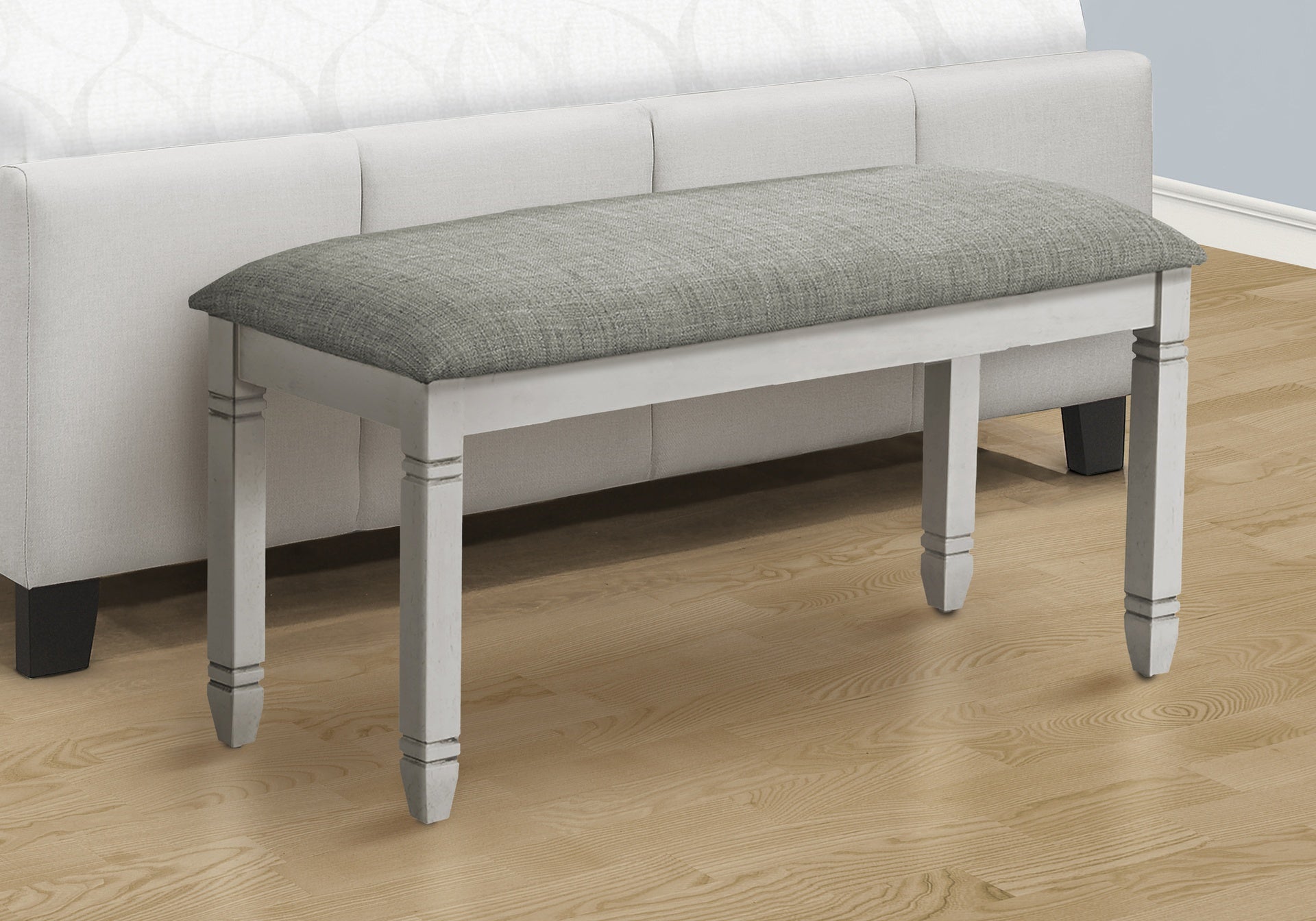 Bench, 41" Rectangular, Kitchen, Dining Room, Entryway, Bedroom, Upholstered, Wood, Grey Solid Wood, Grey Fabric, Transitional