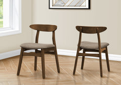 Dining Chair, 32" Height, Set Of 2, Side, Upholstered, Kitchen, Dining Room, Dark Walnut, Beige Fabric, Modern
