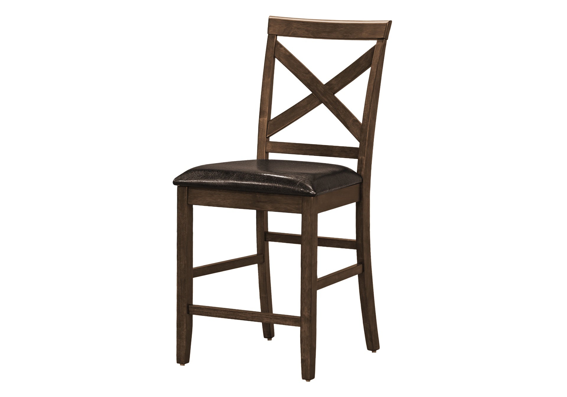 Dining Chair, 44" Height, Set Of 2, Side, Upholstered, Counter Height, Dining Room, Kitchen, Dark Walnut, Brown Leather Look, Transitional