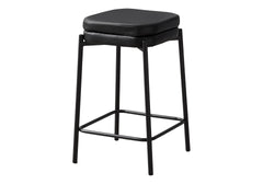 Barstool, Counter Height, Set Of 2, Kitchen, Black Leather Look, Black Metal, Contemporary, Modern