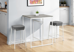 Barstool, Counter Height, Set Of 2, Kitchen, Grey Fabric, White Metal, Contemporary, Modern