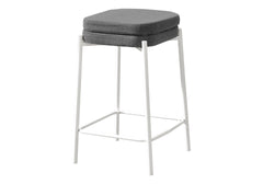 Barstool, Counter Height, Set Of 2, Kitchen, Grey Fabric, White Metal, Contemporary, Modern