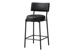 Barstool, Counter Height, Set Of 2, Kitchen, Black Leather Look, Black Metal, Contemporary, Modern