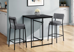 Barstool, Counter Height, Set Of 2, Kitchen, Grey Fabric, Black Metal, Contemporary, Modern