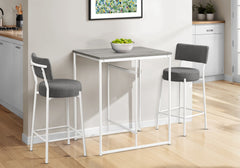 Barstool, Counter Height, Set Of 2, Kitchen, Grey Fabric, White Metal, Contemporary, Modern