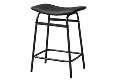 Barstool, Counter Height, Set Of 2, Kitchen, Black Leather Look, Black Metal, Contemporary, Modern