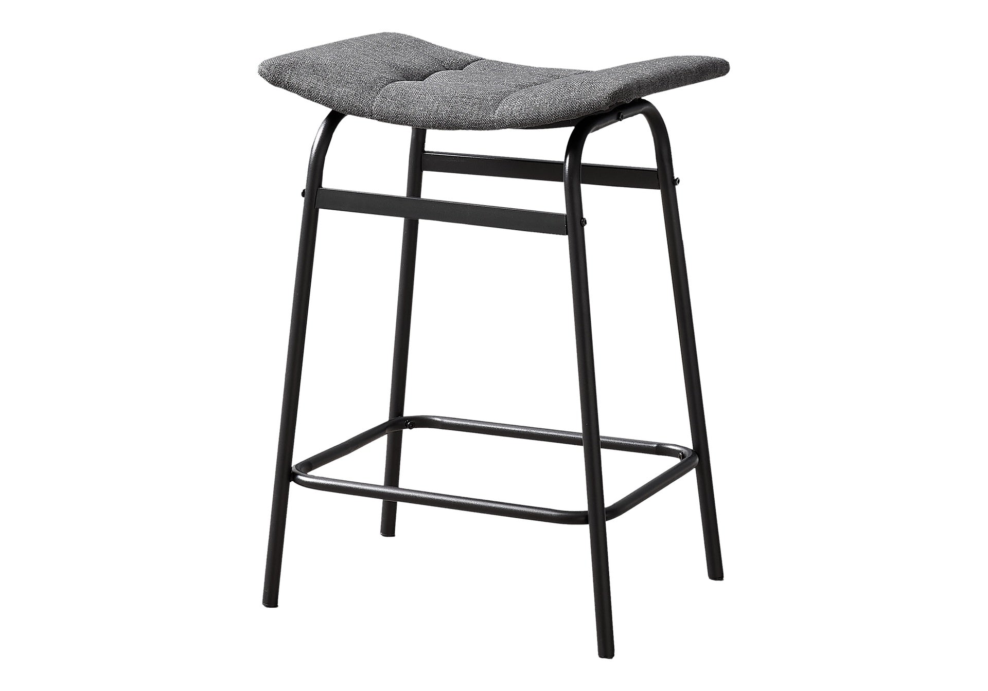 Barstool, Counter Height, Set Of 2, Kitchen, Grey Fabric, Black Metal, Contemporary, Modern