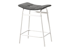Barstool, Counter Height, Set Of 2, Kitchen, Grey Fabric, White Metal, Contemporary, Modern