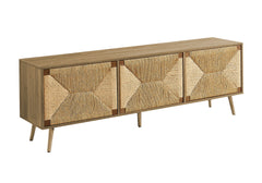 Tv Stand, 72 Inch, Media Entertainment Center, Storage Cabinet, Console, Walnut Laminate, Natural Seagrass, Mid Century, Modern