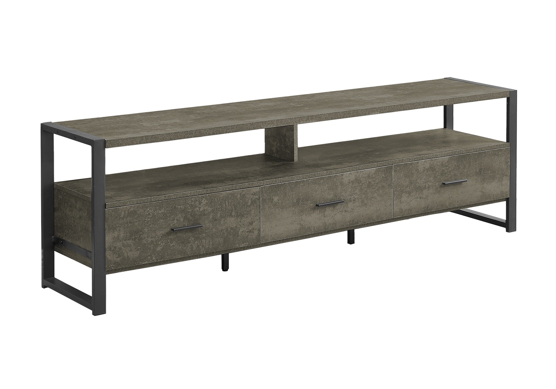Tv Stand, 72 Inch, Media Entertainment Center, Storage Drawers, Dark Bronze Laminate, Black Metal, Contemporary, Modern