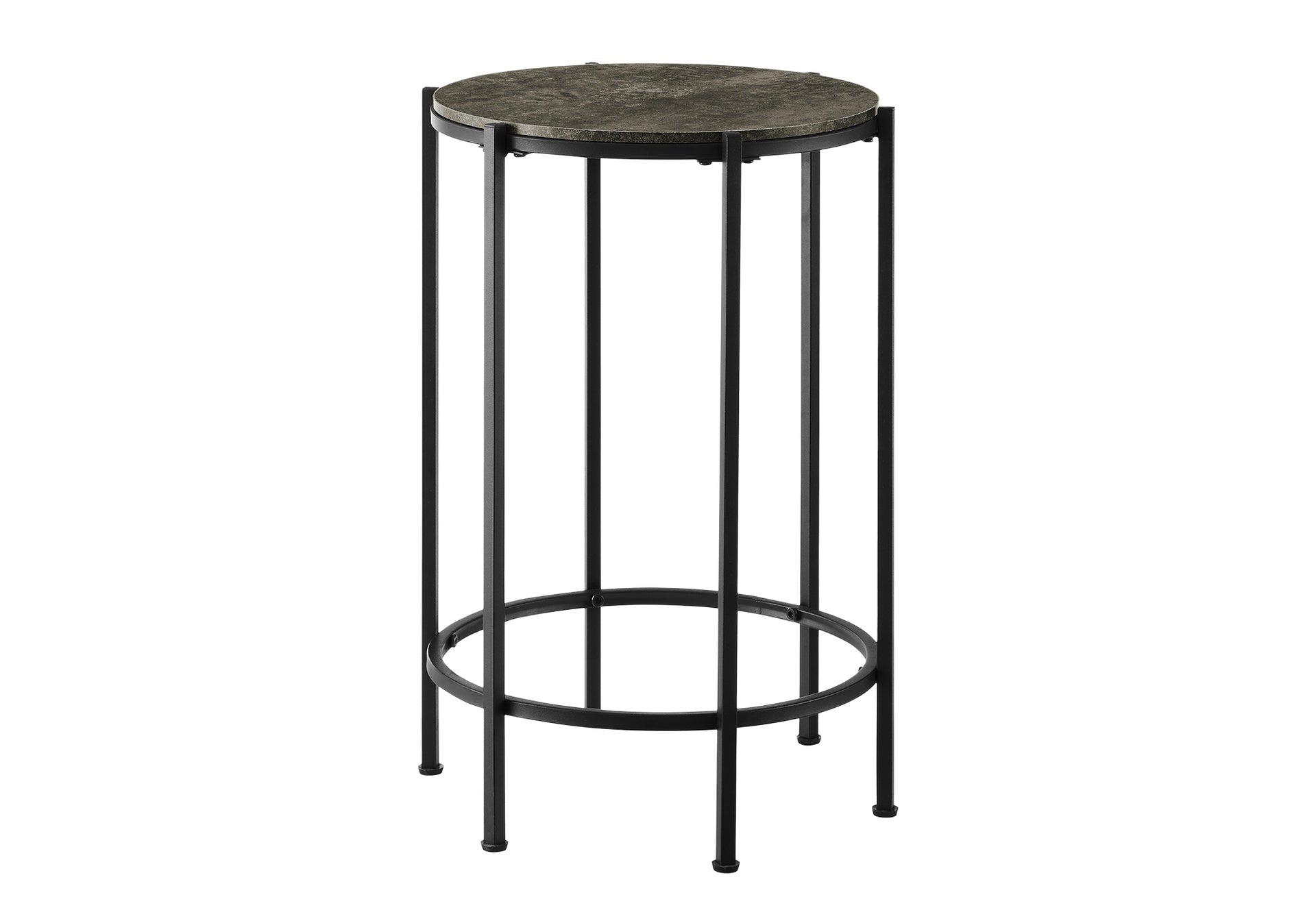 Accent Table, End, Round, Side Table, Small, Lamp, Living Room, Bedroom, Nightstand, Dark Bronze Laminate, Black Metal, Contemporary