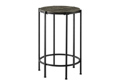 Accent Table, End, Round, Side Table, Small, Lamp, Living Room, Bedroom, Nightstand, Dark Bronze Laminate, Black Metal, Contemporary