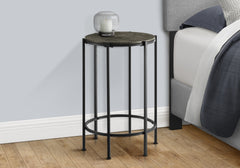 Accent Table, End, Round, Side Table, Small, Lamp, Living Room, Bedroom, Nightstand, Dark Bronze Laminate, Black Metal, Contemporary