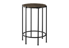 Accent Table, End, Round, Side Table, Small, Lamp, Living Room, Bedroom, Nightstand, Dark Oak Laminate, Black Metal, Contemporary
