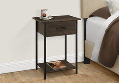 Accent Table, 2 Tier, End, Lamp, Living Room, Side Table, Storage Drawer, Small, Dark Oak Laminate, Black Metal, Contemporary