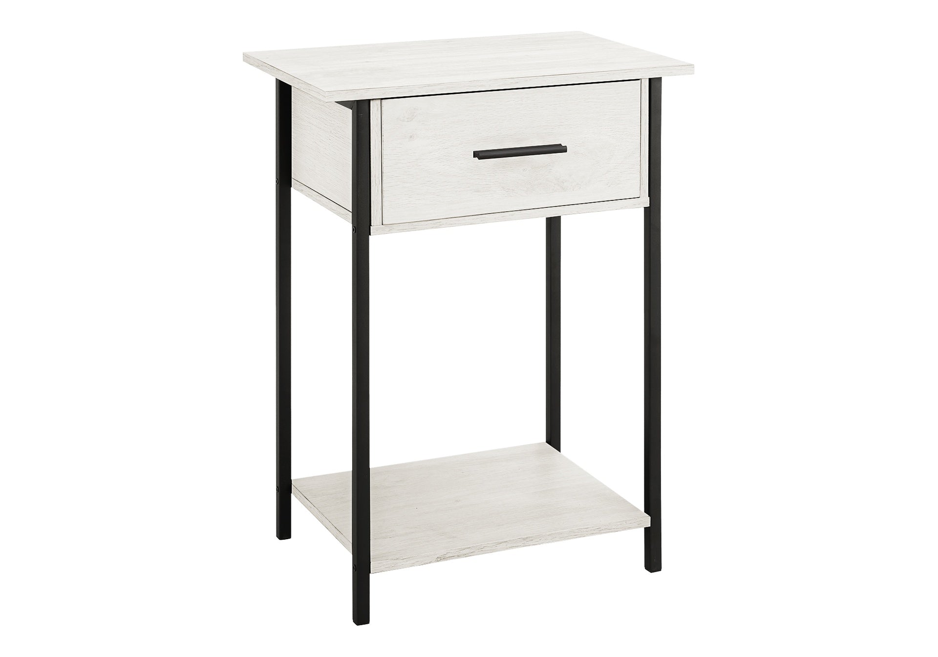 Accent Table, 2 Tier, End, Lamp, Living Room, Side Table, Storage Drawer, Small, Washed Oak Laminate, Black Metal, Contemporary