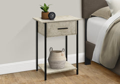 Accent Table, 2 Tier, End, Lamp, Living Room, Side Table, Storage Drawer, Small, Cream Stone Laminate, Black Metal, Contemporary