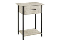 Accent Table, 2 Tier, End, Lamp, Living Room, Side Table, Storage Drawer, Small, Cream Stone Laminate, Black Metal, Contemporary