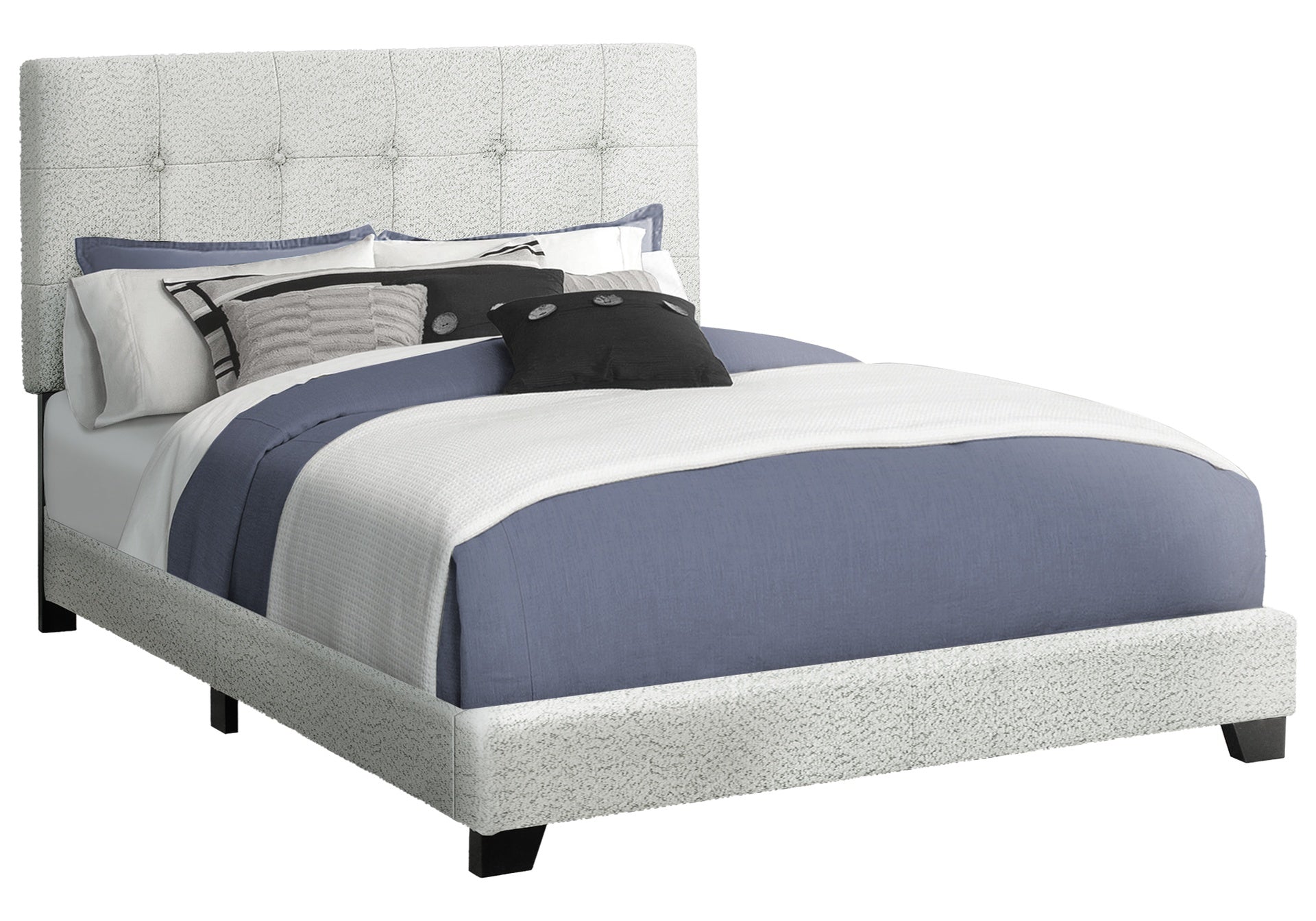 Bed, Queen Size, Upholstered, Frame Only, Bedroom, Light Grey Boucle, Transitional