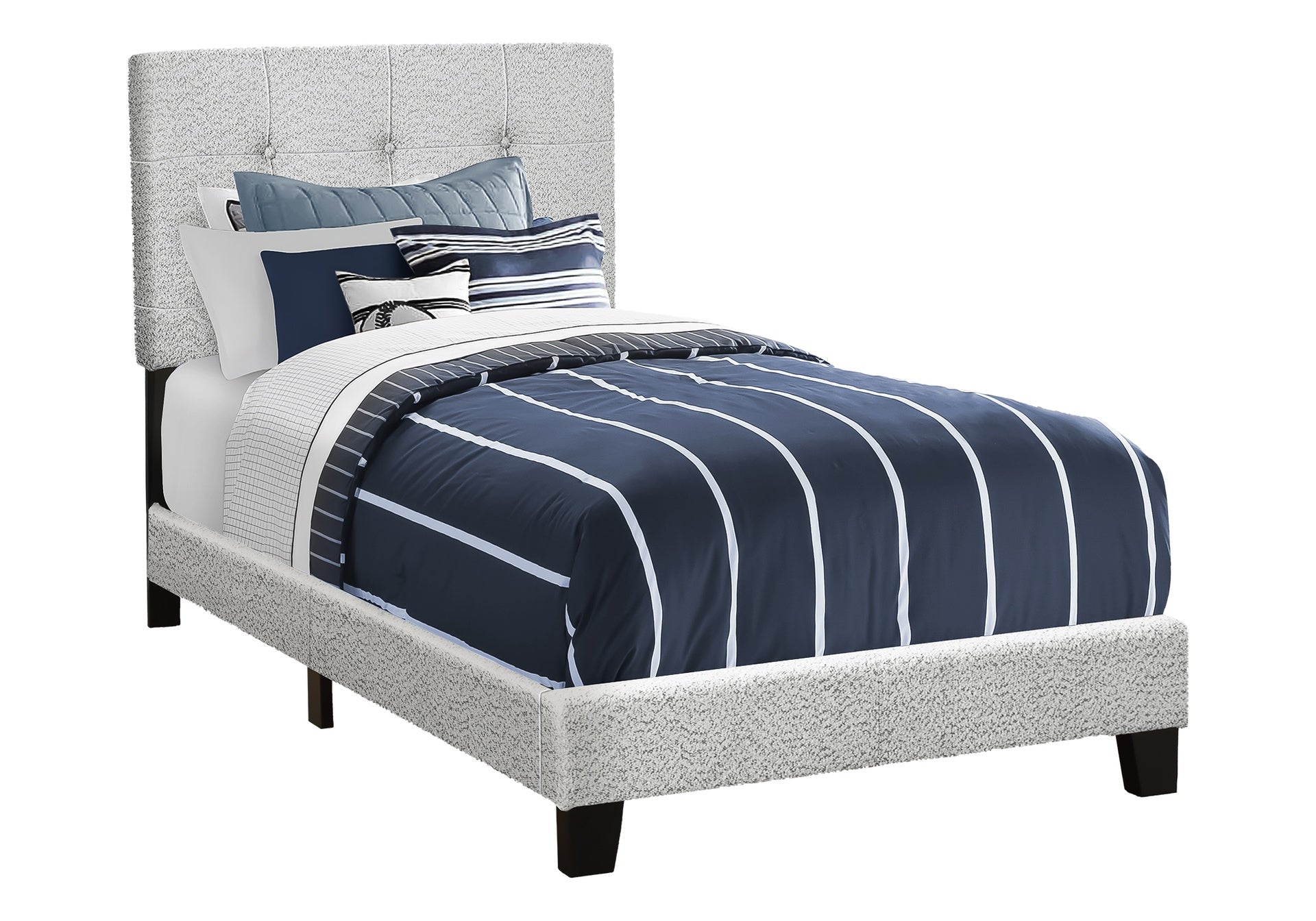 Bed, Twin Size, Upholstered, Frame Only, Bedroom, Juvenile, Youth, Light Grey Boucle, Transitional