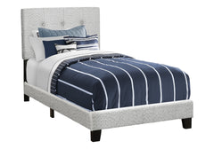 Bed, Twin Size, Upholstered, Frame Only, Bedroom, Juvenile, Youth, Light Grey Boucle, Transitional