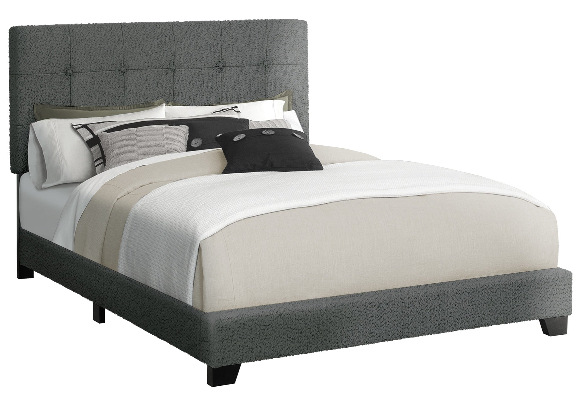 Bed, Bedroom, Frame Only, Queen Size, Upholstered, Dark Grey Boucle, Transitional
