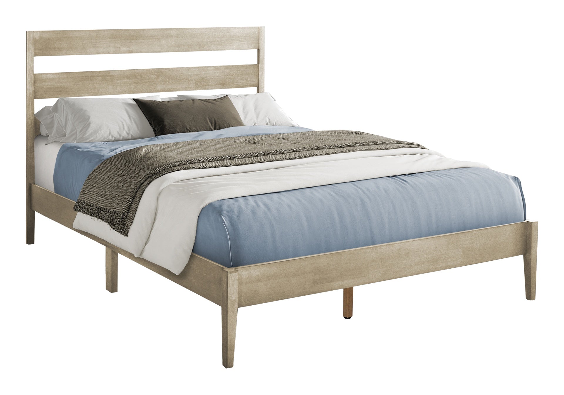 Bed, Queen Size, Frame Only, Platform Bed, Bedroom, Grey Wood Frame, Grey Solid Wood Legs, Contemporary