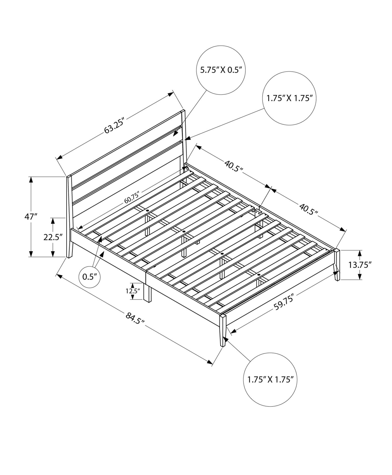 Bed, Queen Size, Frame Only, Platform Bed, Bedroom, Walnut Solid Wood Legs, Walnut Wood Frame, Contemporary, Modern